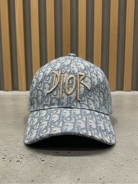 Dior Blue Monogram Embroidered Logo Baseball Cap